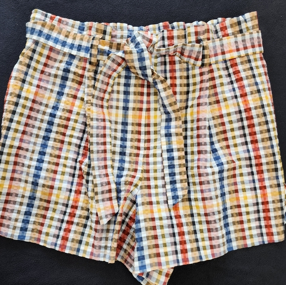 LOFT Paperbag Pull On Shorts women's large in Gingham - Picture 1 of 14